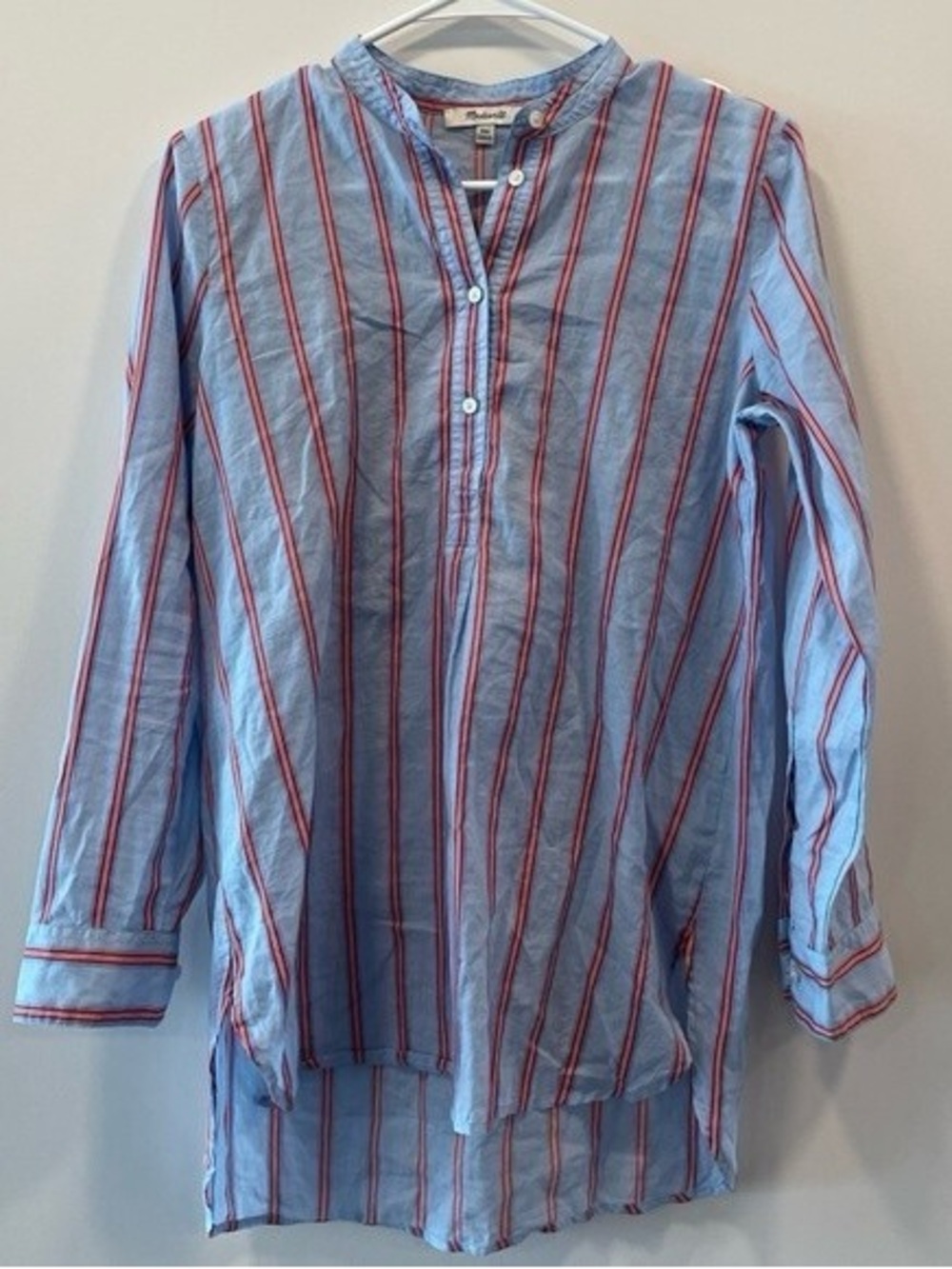 Madewell Light Blue Shirt with Orange & Navy Stripes
